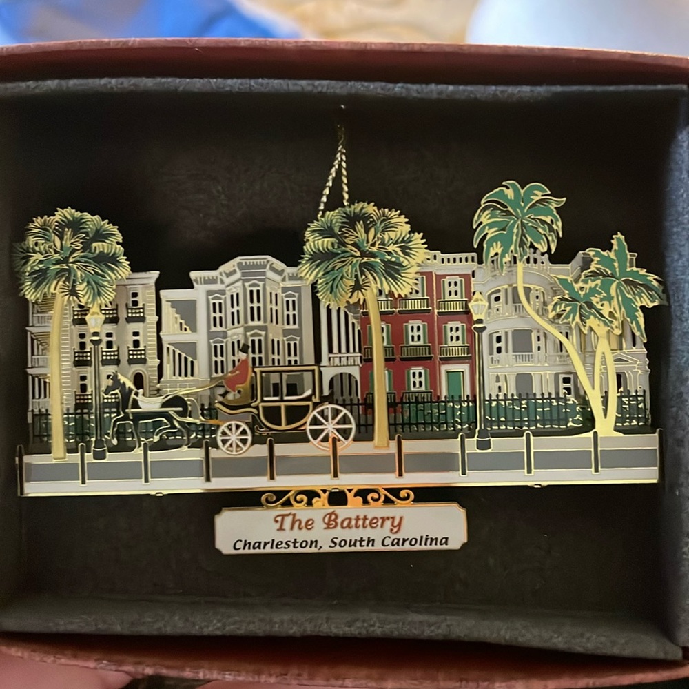 The Battery Charleston South Carolina Gold Solid Brass Christmas Ornament